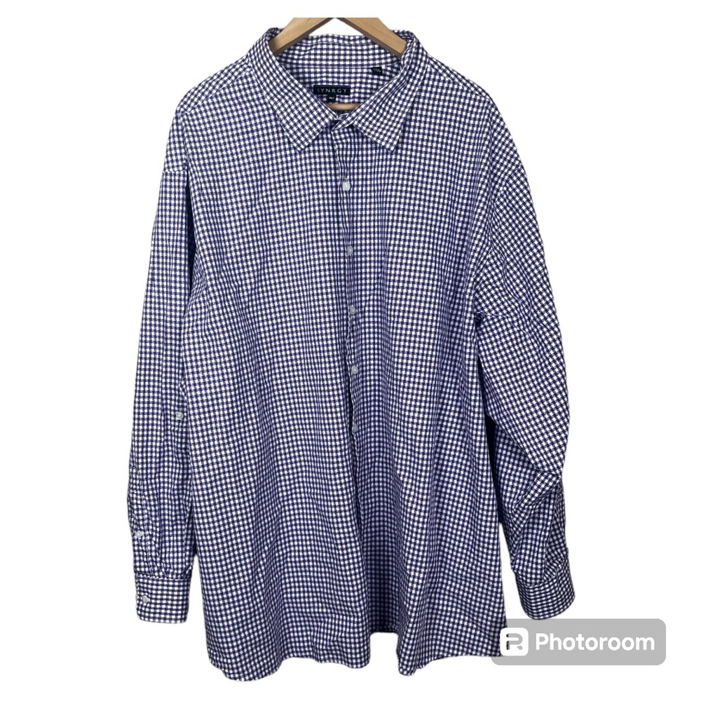 Synrgy Men’s Purple Gingham Plaid Button Down Shirt 4XL Tall